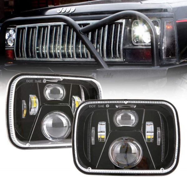 DOT godkendt 5x7 tommer 60W LED firkantet forlygte forseglet Hi / Lo stråle sort / sølv til jeep YJ XJ MJ & til off-road